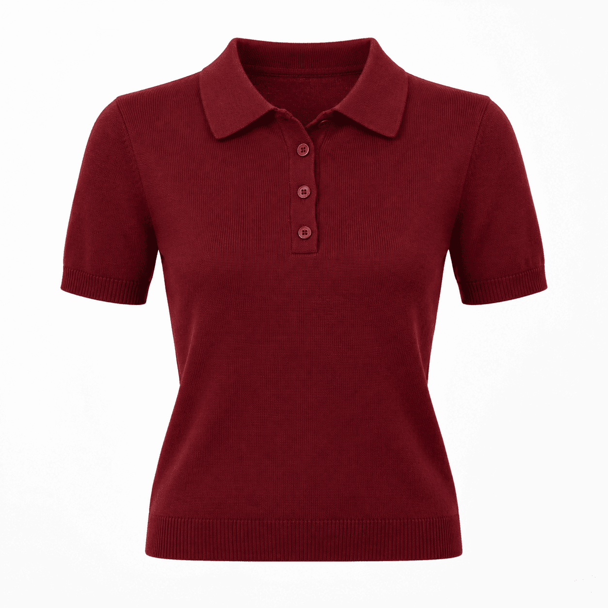 Separate synthetic burgundy top product image supplied to the model